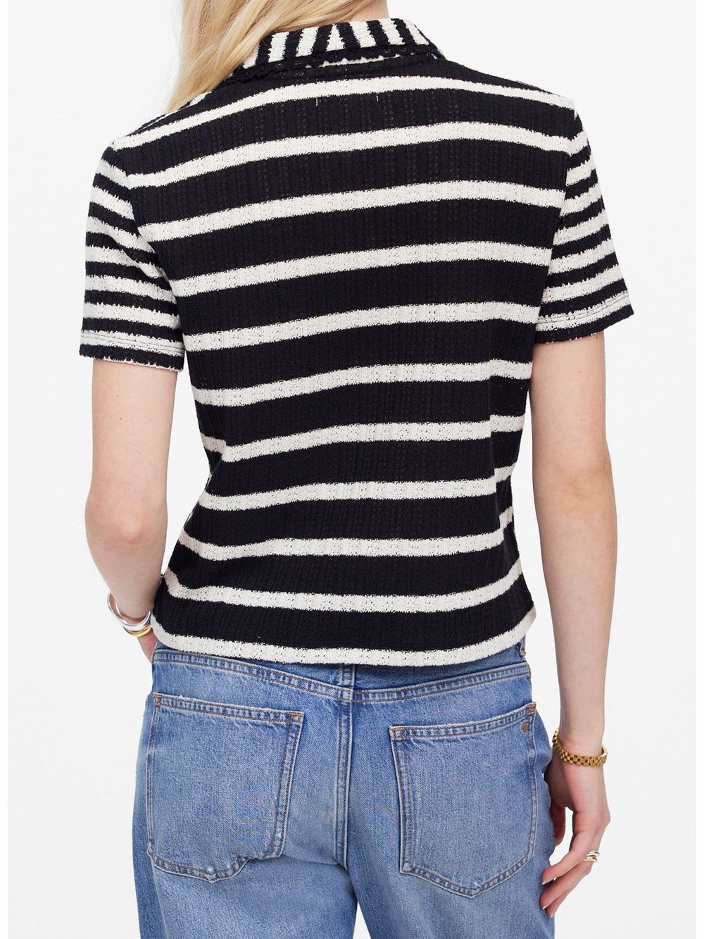Madewell Stripe Crochet Knit Polo Size Medium - Picture 2 of 8